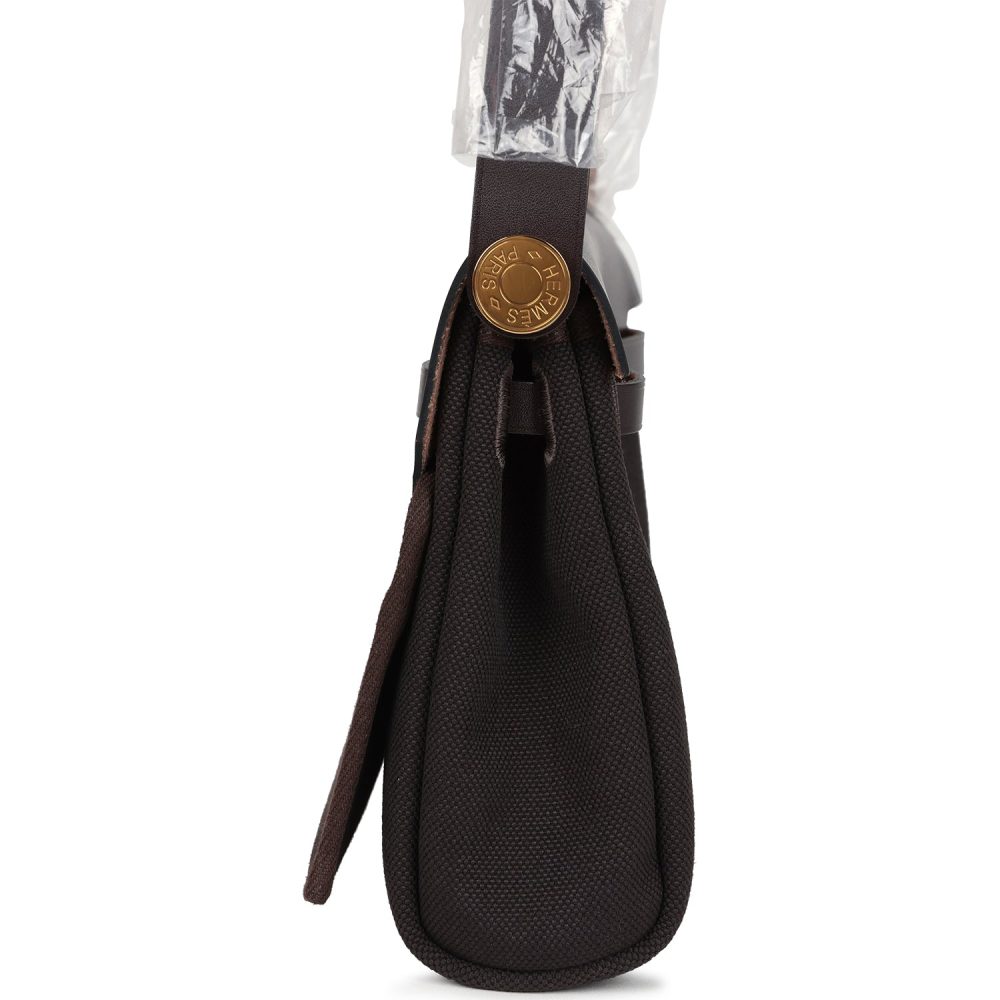 Hermes Herbag Zip 20 Mini Ebene Toile H Canvas and Vache Hunter Gold Hardware - Image 3