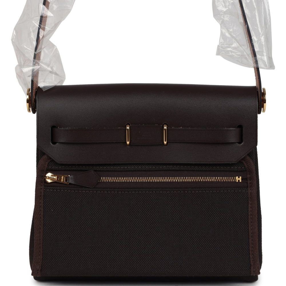 Hermes Herbag Zip 20 Mini Ebene Toile H Canvas and Vache Hunter Gold Hardware - Image 4