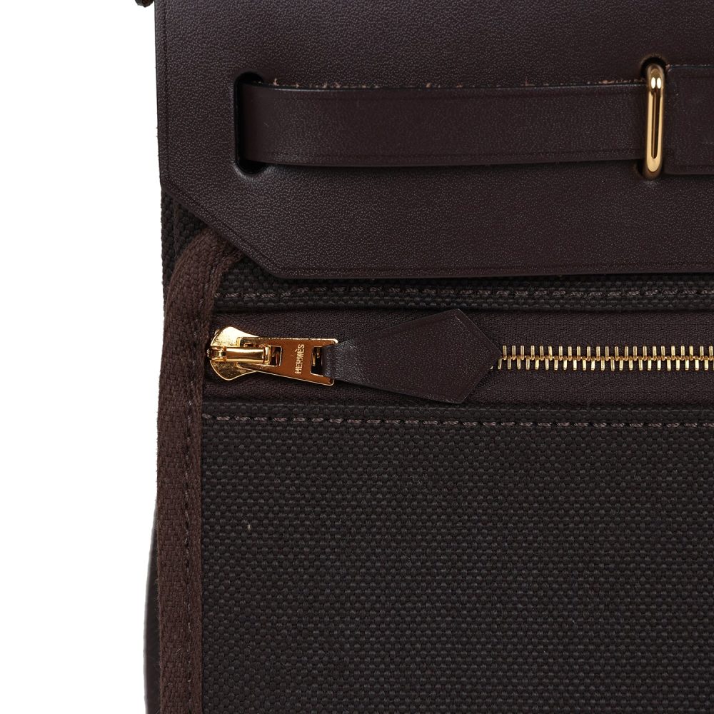 Hermes Herbag Zip 20 Mini Ebene Toile H Canvas and Vache Hunter Gold Hardware - Image 8