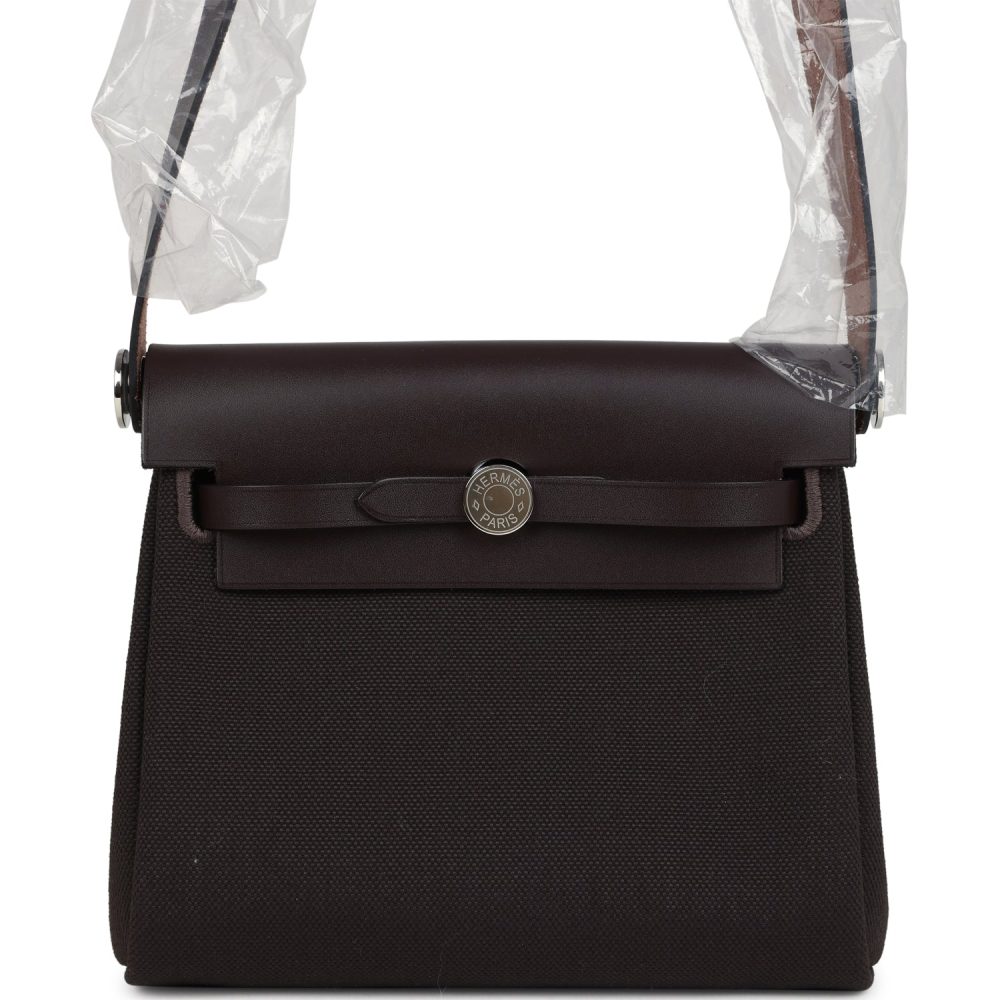 Hermes Herbag Zip 20 Mini Ebene Toile H Canvas and Vache Hunter Palladium Hardware