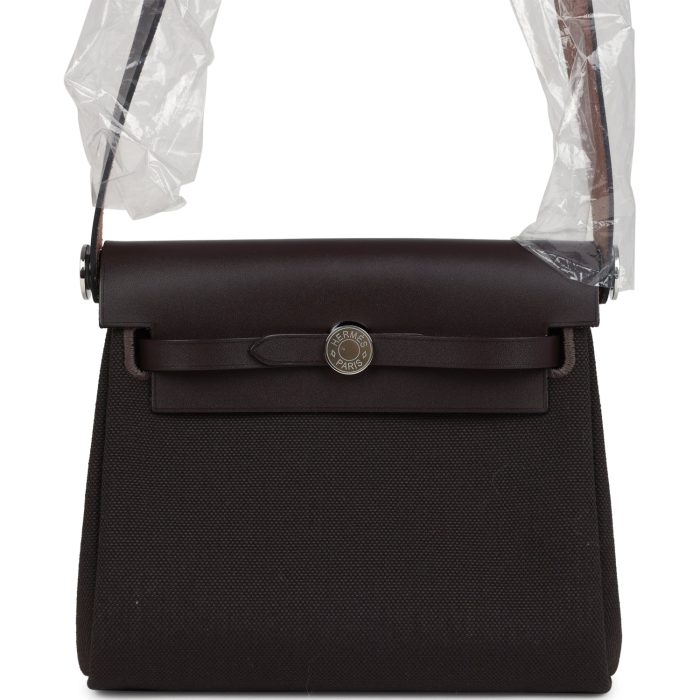 Hermes Herbag Zip 20 Mini Ebene Toile H Canvas and Vache Hunter Palladium Hardware