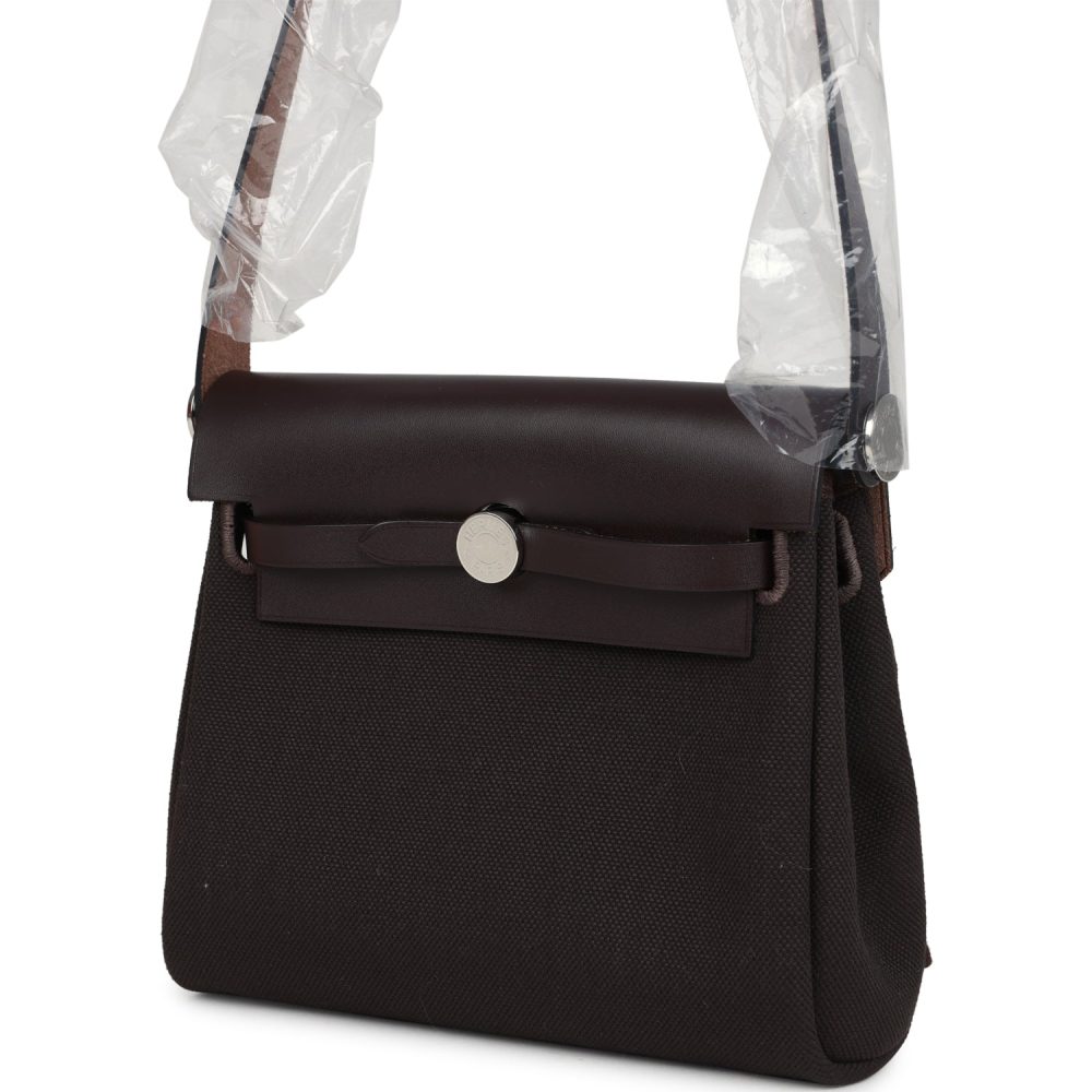 Hermes Herbag Zip 20 Mini Ebene Toile H Canvas and Vache Hunter Palladium Hardware - Image 5