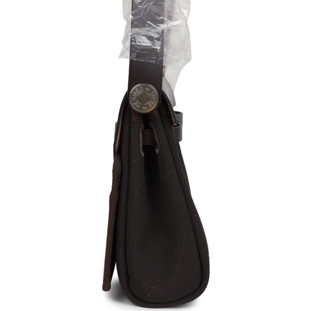 Hermes Herbag Zip 20 Mini Ebene Toile H Canvas and Vache Hunter Palladium Hardware - Image 3