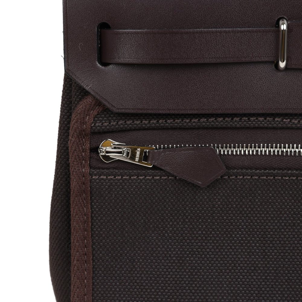 Hermes Herbag Zip 20 Mini Ebene Toile H Canvas and Vache Hunter Palladium Hardware - Image 7