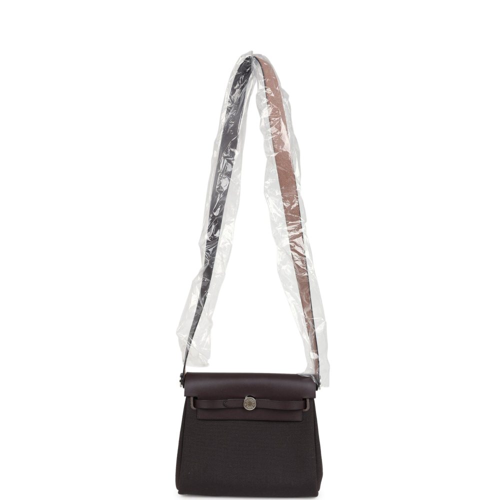 Hermes Herbag Zip 20 Mini Ebene Toile H Canvas and Vache Hunter Palladium Hardware - Image 8