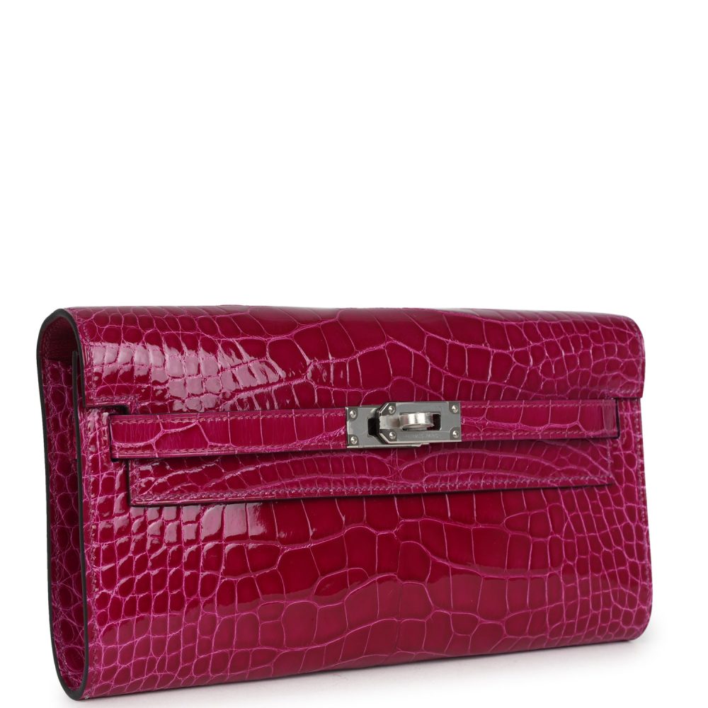 Hermes Kelly Wallet To Go Rose Pourpre Shiny Alligator Palladium Hardware - Image 2