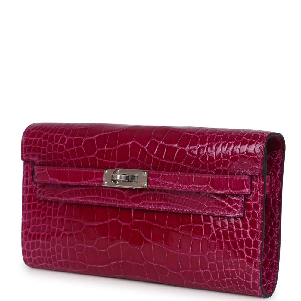 Hermes Kelly Wallet To Go Rose Pourpre Shiny Alligator Palladium Hardware - Image 5