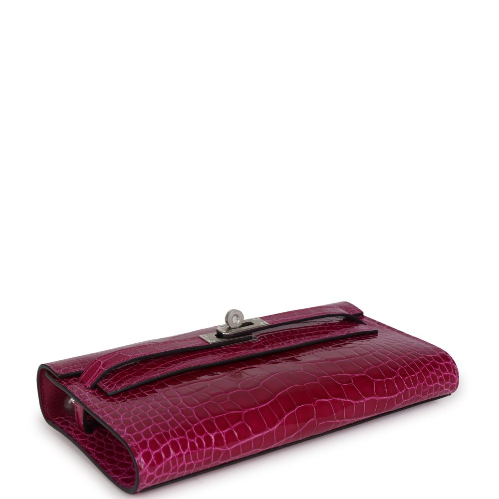 Hermes Kelly Wallet To Go Rose Pourpre Shiny Alligator Palladium Hardware - Image 6