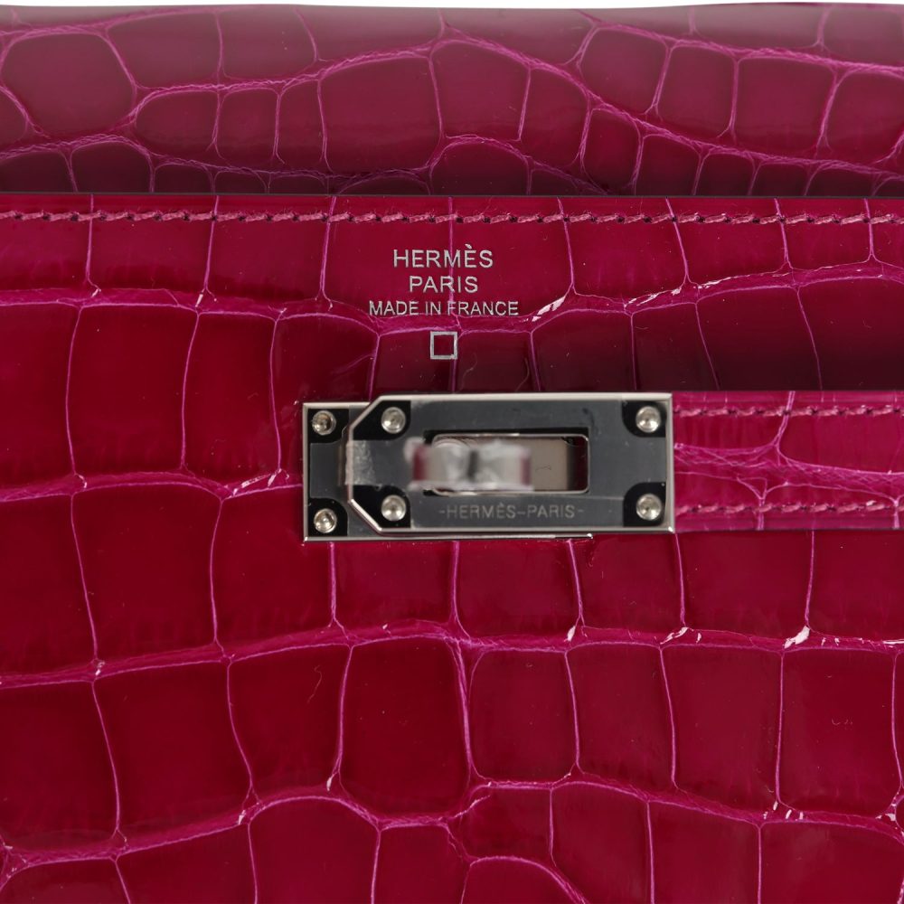 Hermes Kelly Wallet To Go Rose Pourpre Shiny Alligator Palladium Hardware - Image 7
