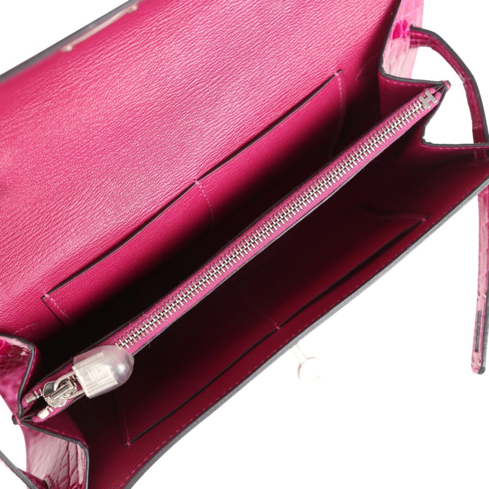 Hermes Kelly Wallet To Go Rose Pourpre Shiny Alligator Palladium Hardware - Image 8