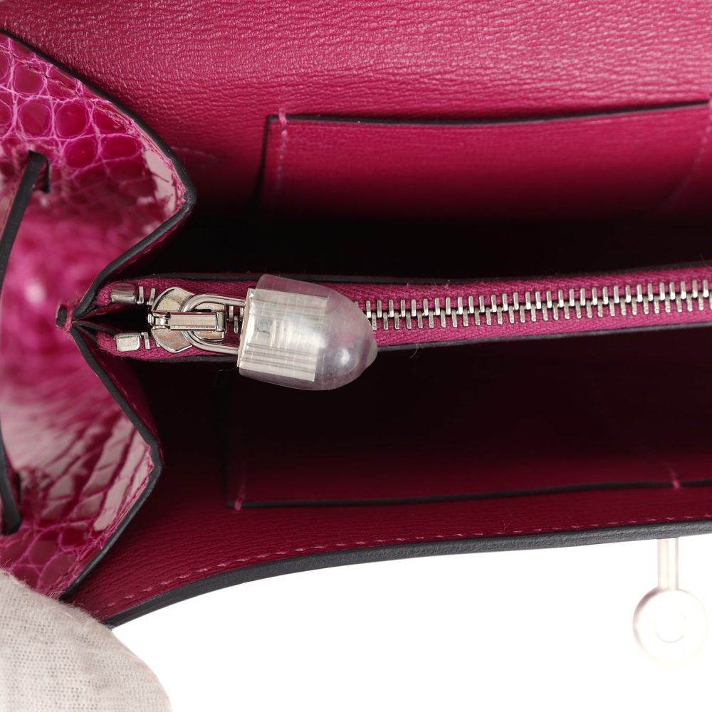Hermes Kelly Wallet To Go Rose Pourpre Shiny Alligator Palladium Hardware - Image 9