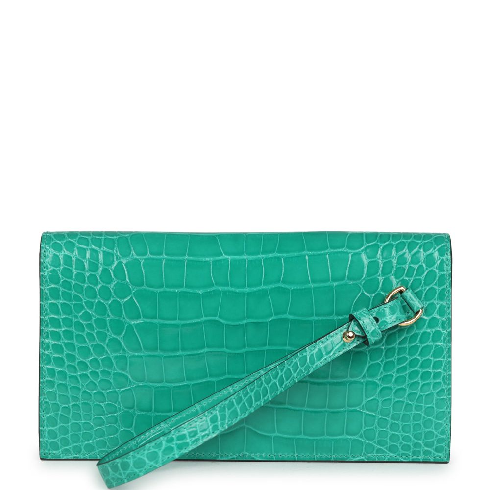 Hermes Kelly Pocket Long Wallet Vert Jade Shiny Alligator Gold Hardware - Image 4