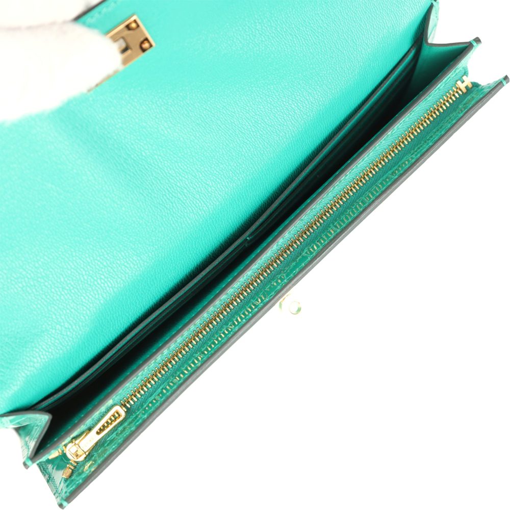 Hermes Kelly Pocket Long Wallet Vert Jade Shiny Alligator Gold Hardware - Image 8