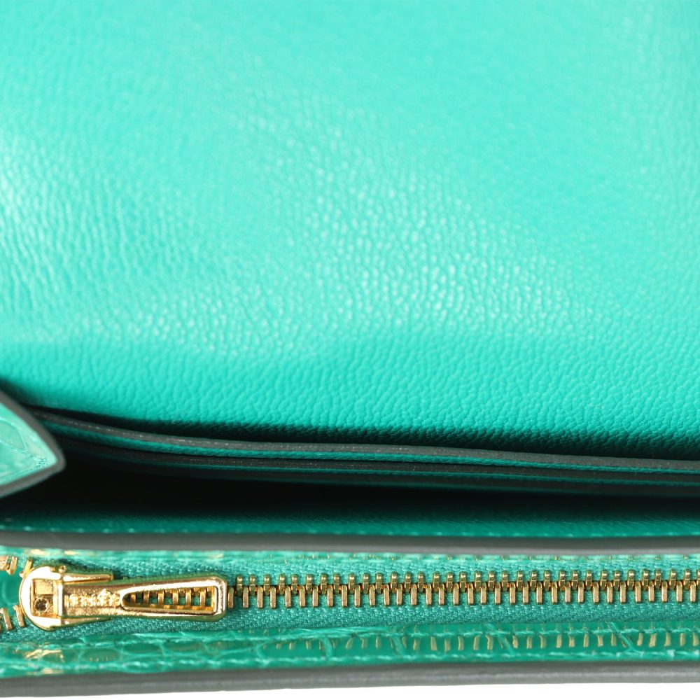 Hermes Kelly Pocket Long Wallet Vert Jade Shiny Alligator Gold Hardware - Image 9