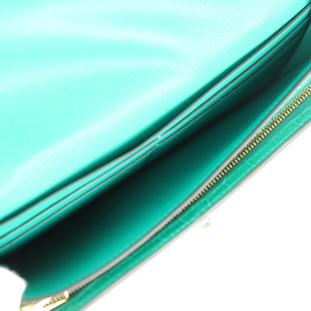 Hermes Kelly Pocket Long Wallet Vert Jade Shiny Alligator Gold Hardware - Image 10
