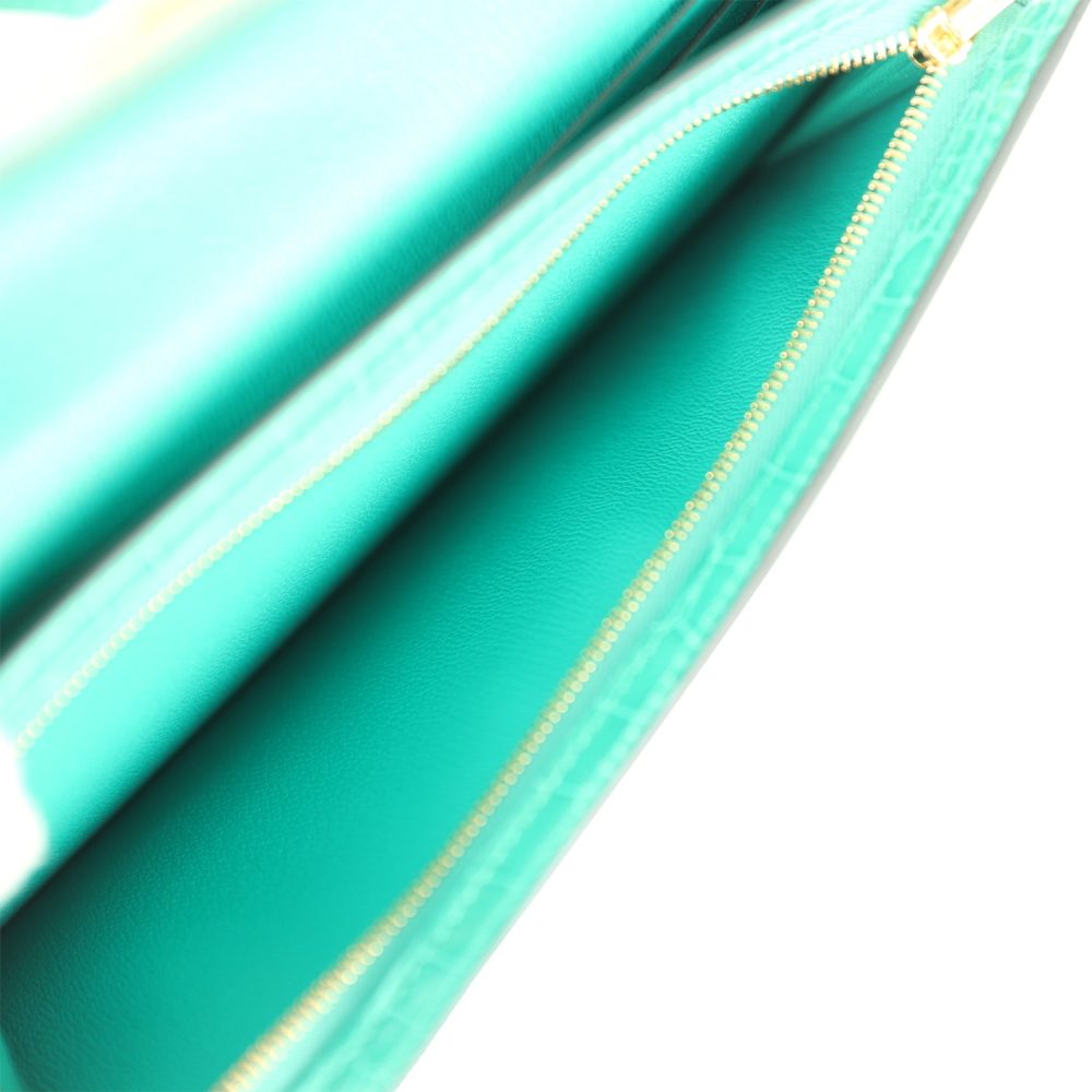 Hermes Kelly Pocket Long Wallet Vert Jade Shiny Alligator Gold Hardware - Image 11