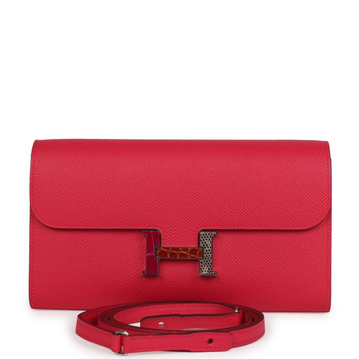 Pre-owned Hermes Constance Wallet To Go Rose Extreme Marquette Epsom Palladium Hardware