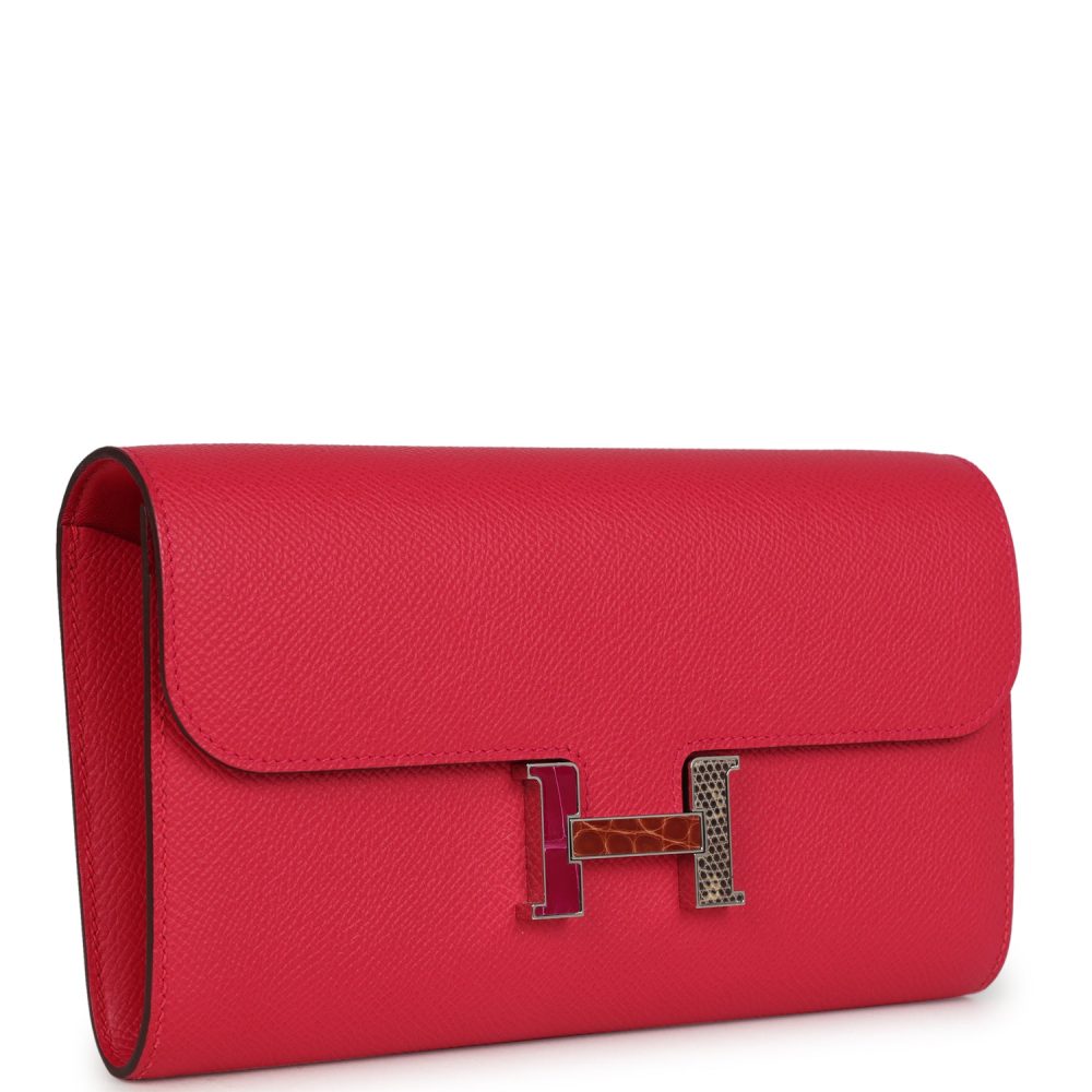 Pre-owned Hermes Constance Wallet To Go Rose Extreme Marquette Epsom Palladium Hardware - Image 2