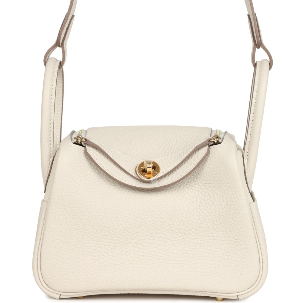 Hermes Mini Lindy Craie Clemence Gold Hardware