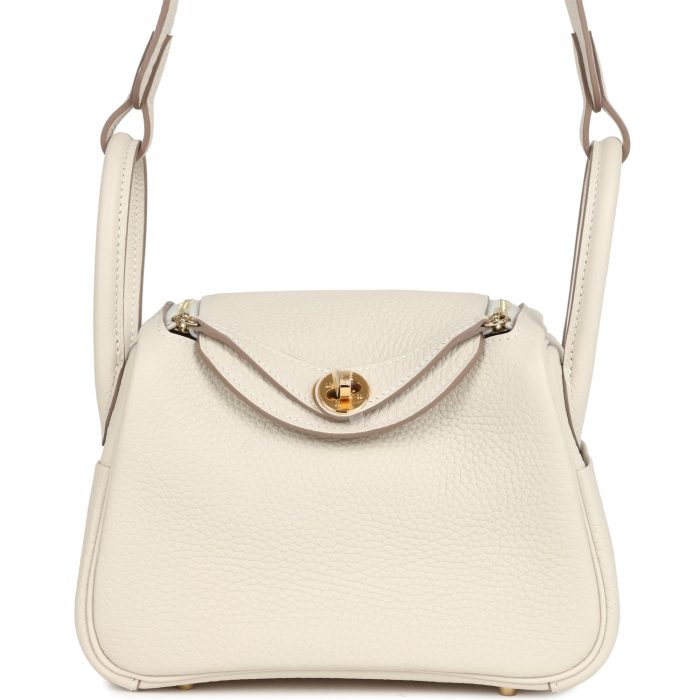 Hermes Mini Lindy Craie Clemence Gold Hardware