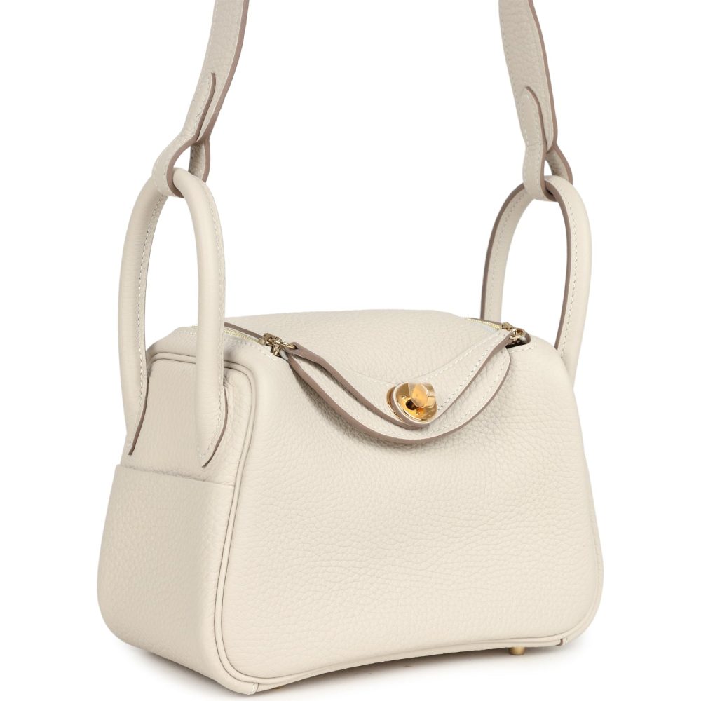 Hermes Mini Lindy Craie Clemence Gold Hardware - Image 2