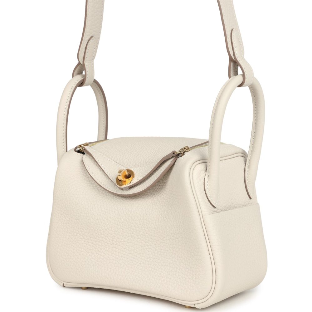 Hermes Mini Lindy Craie Clemence Gold Hardware - Image 5