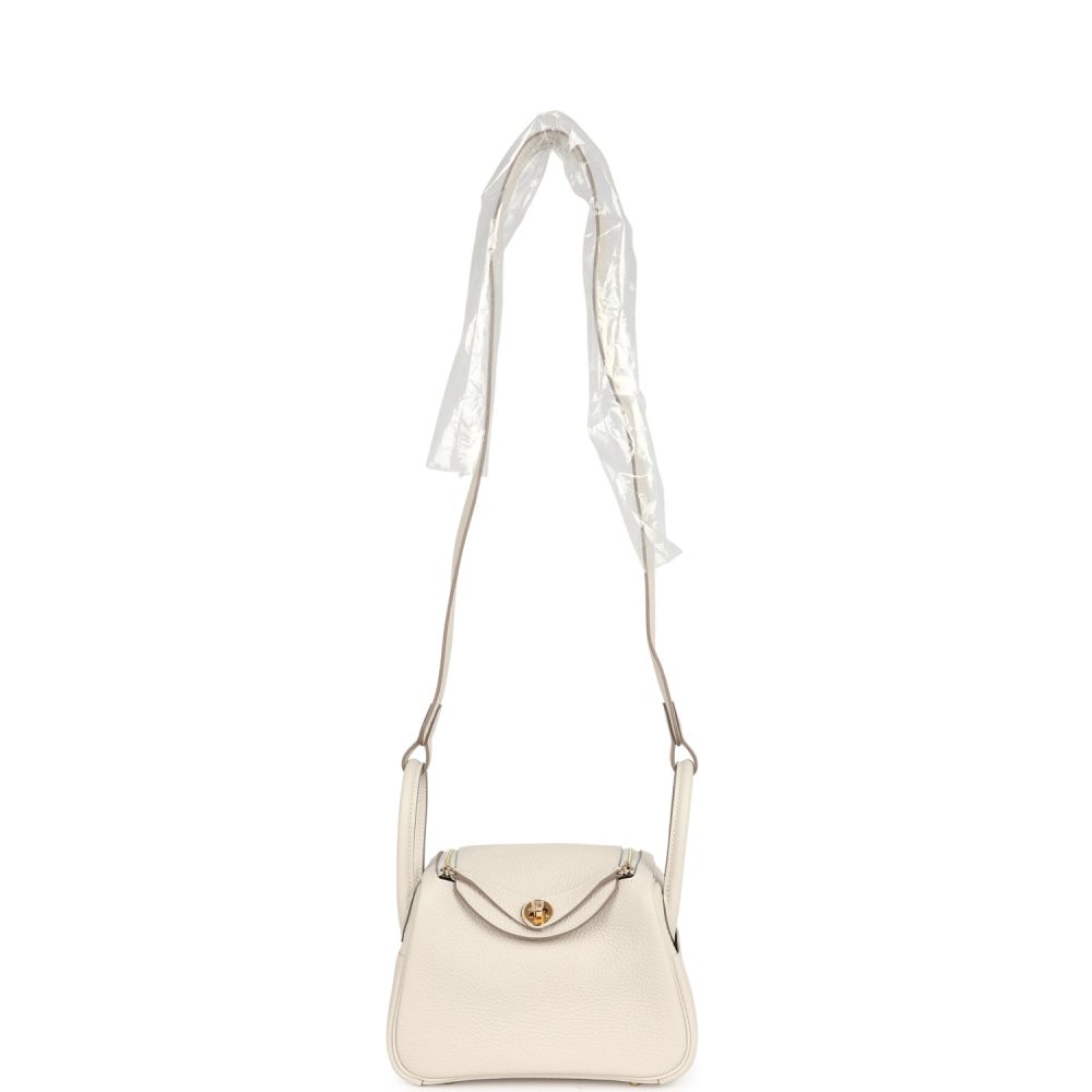 Hermes Mini Lindy Craie Clemence Gold Hardware - Image 6