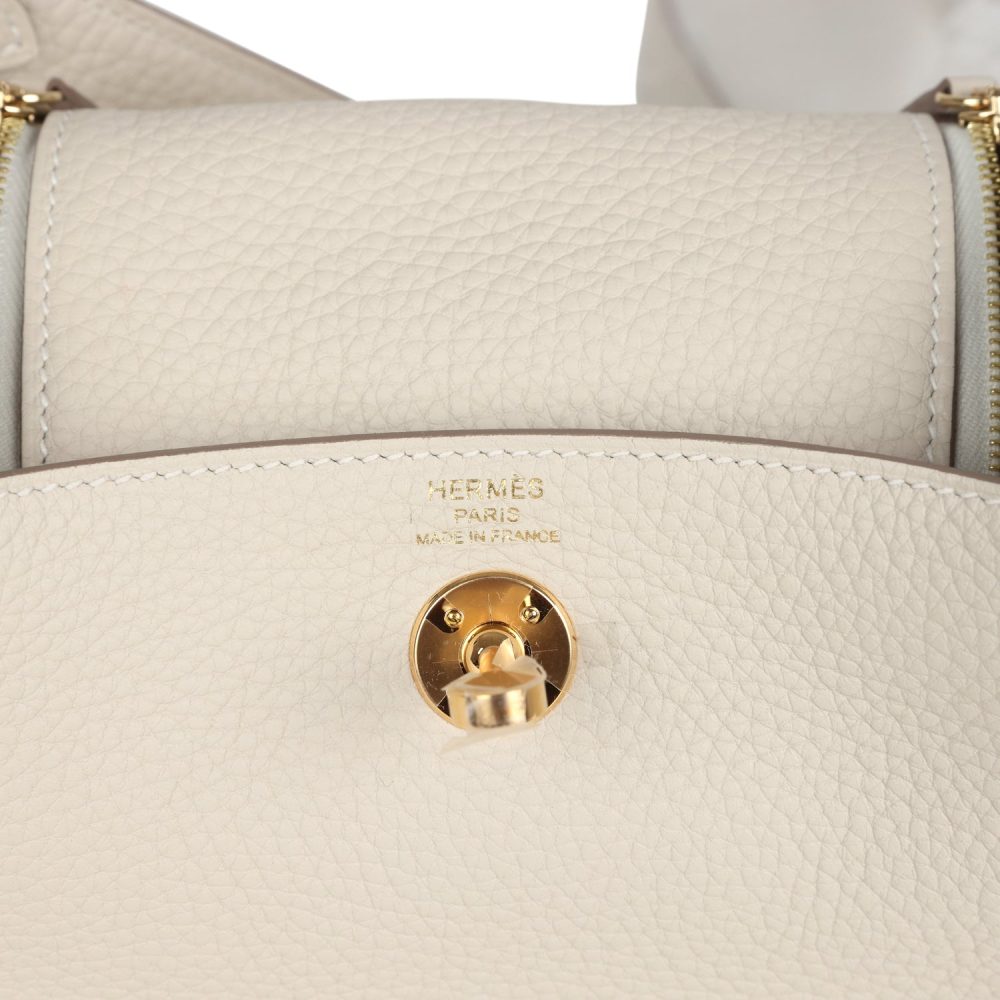 Hermes Mini Lindy Craie Clemence Gold Hardware - Image 8