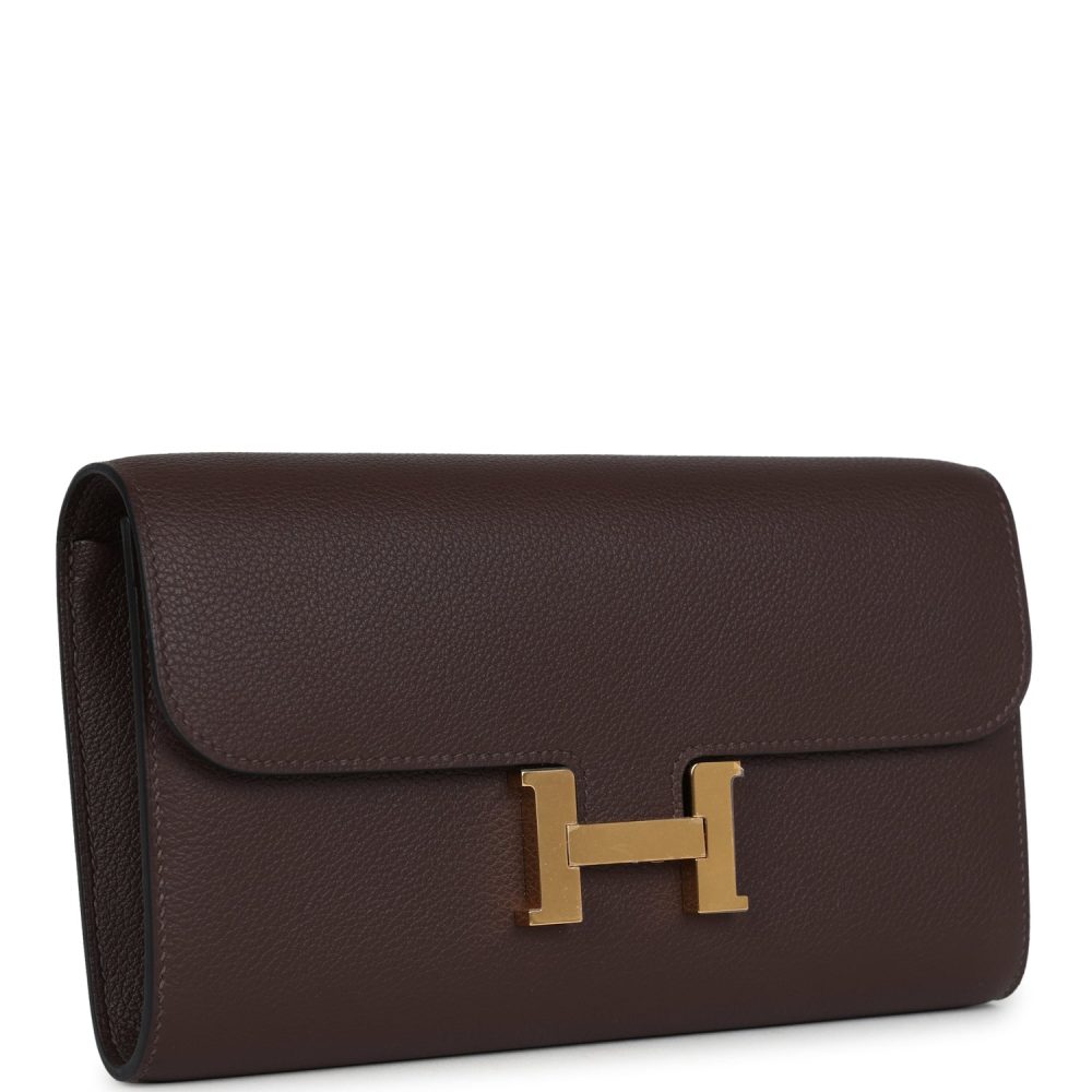 Hermes Constance Wallet To Go  Moka Evercolor Gold Hardware - Image 2