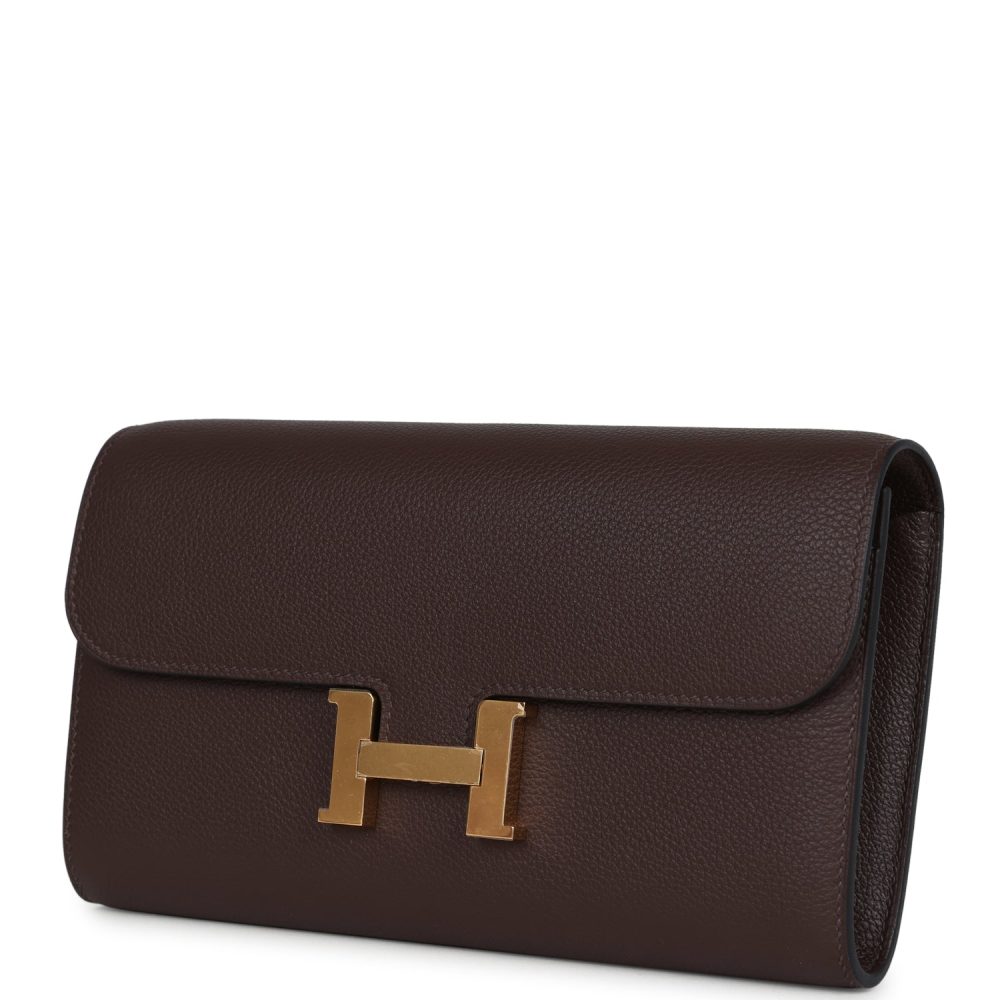 Hermes Constance Wallet To Go  Moka Evercolor Gold Hardware - Image 5