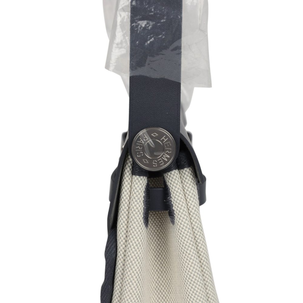 Hermes Herbag Zip 20 Mini Ecru and Bleu Glacier Toile H Canvas and Ardoise Vache Hunter Palladium Hardware - Image 6