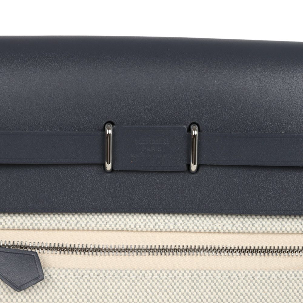Hermes Herbag Zip 20 Mini Ecru and Bleu Glacier Toile H Canvas and Ardoise Vache Hunter Palladium Hardware - Image 7