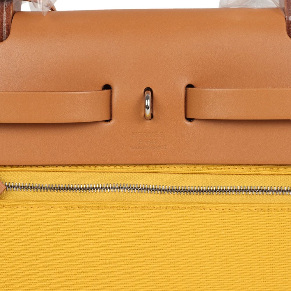 Hermes Herbag Zip 31 PM Soleil Toile H Canvas and Natural Sable Vache Hunter Palladium Hardware - Image 6
