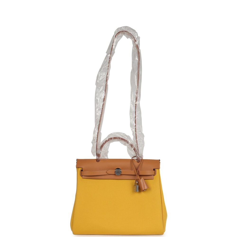 Hermes Herbag Zip 31 PM Soleil Toile H Canvas and Natural Sable Vache Hunter Palladium Hardware - Image 8