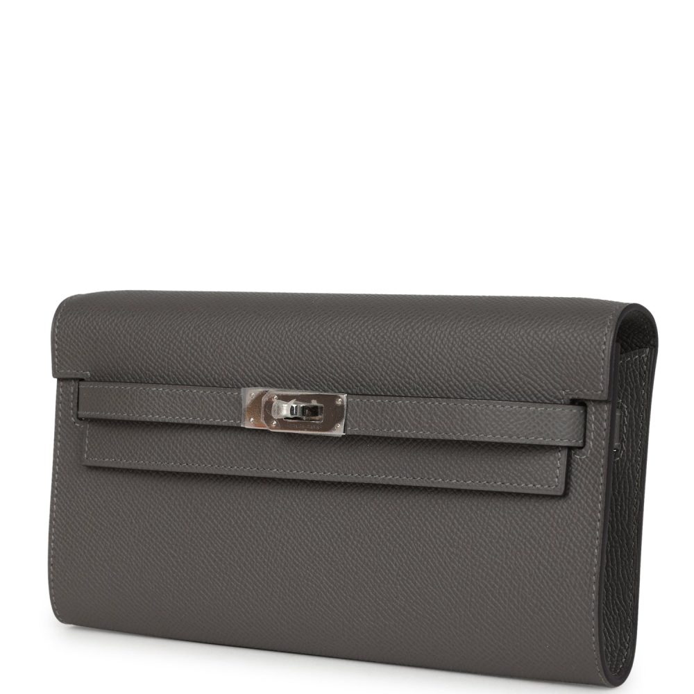 Hermes Kelly Wallet To Go Gris Meyer Epsom Palladium Hardware - Image 4