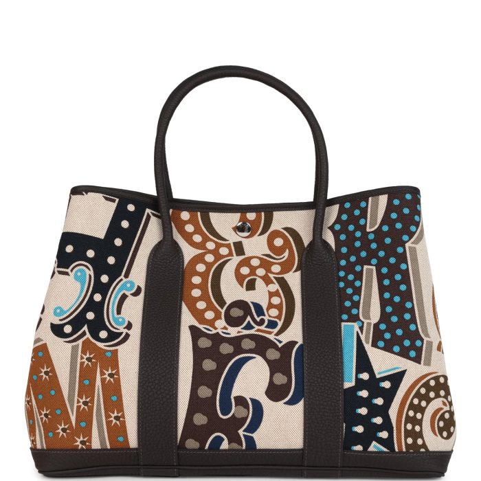 Hermes Garden Party 36 Electrique Ecru and Beige Multi Toile H and Ebene Negonda Palladium Hardware
