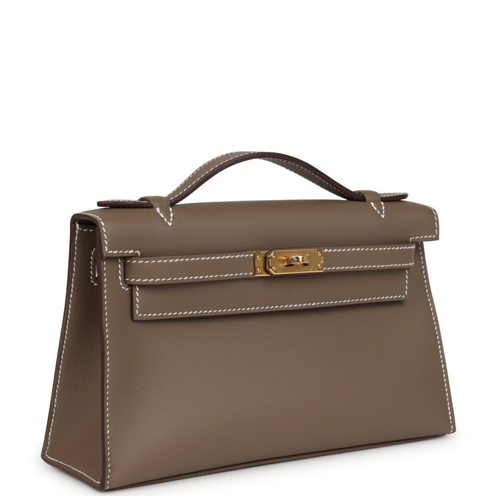 Hermes Kelly Pochette Etoupe Swift Gold Hardware - Image 2