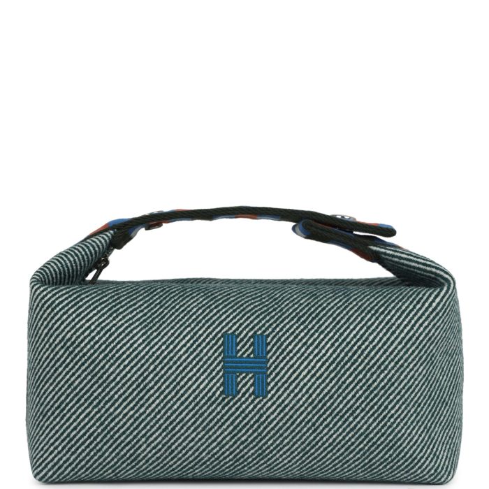 Hermes Bride-A-Brac Au Carre Case PM Vert Foret H Natte Canvas and Wool Palladium Hardware