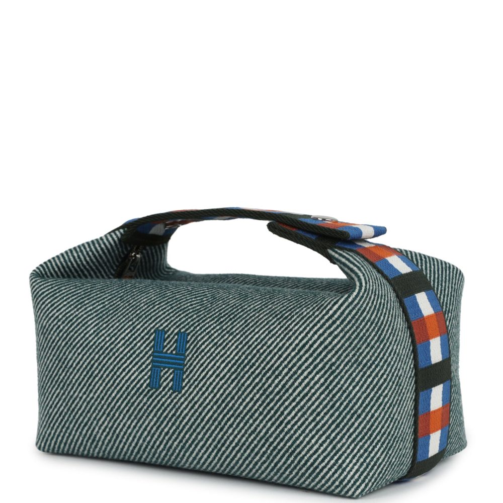 Hermes Bride-A-Brac Au Carre Case PM Vert Foret H Natte Canvas and Wool Palladium Hardware - Image 5