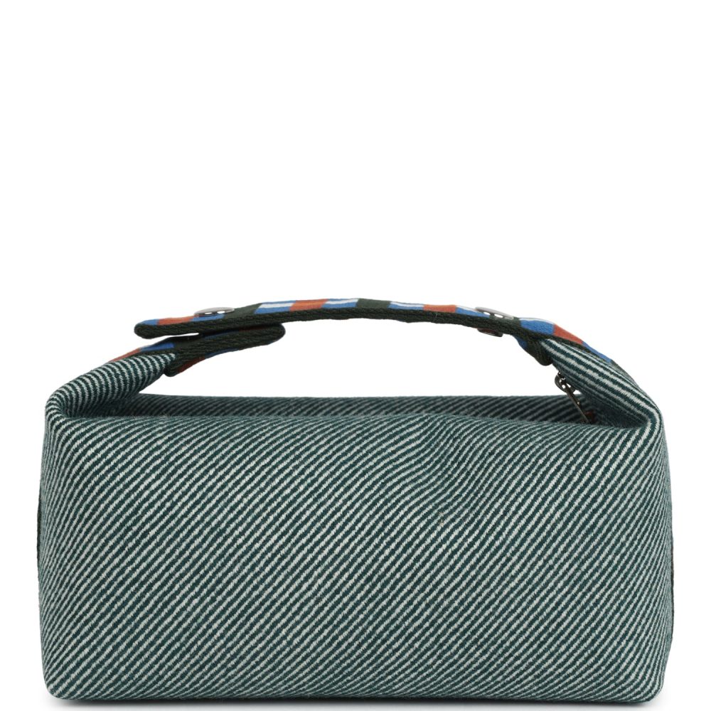 Hermes Bride-A-Brac Au Carre Case PM Vert Foret H Natte Canvas and Wool Palladium Hardware - Image 4