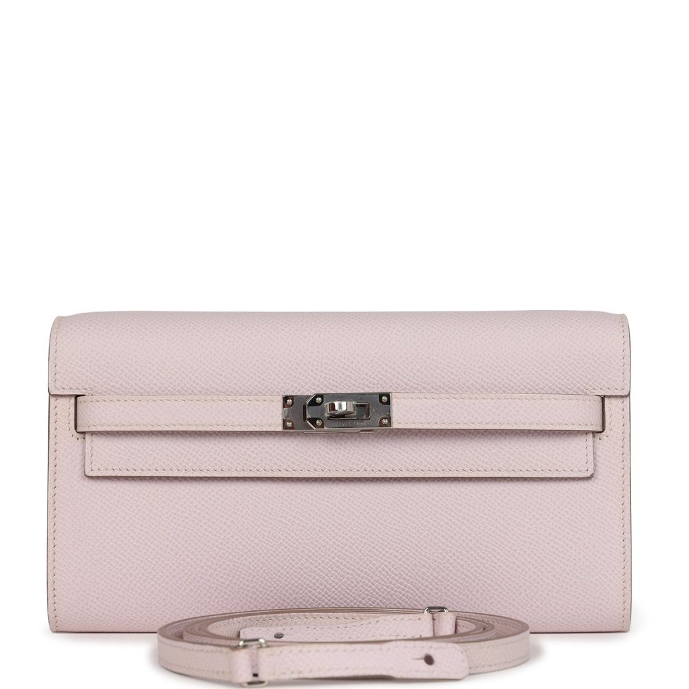 Hermes Kelly Wallet To Go Mauve Pale Epsom Palladium Hardware