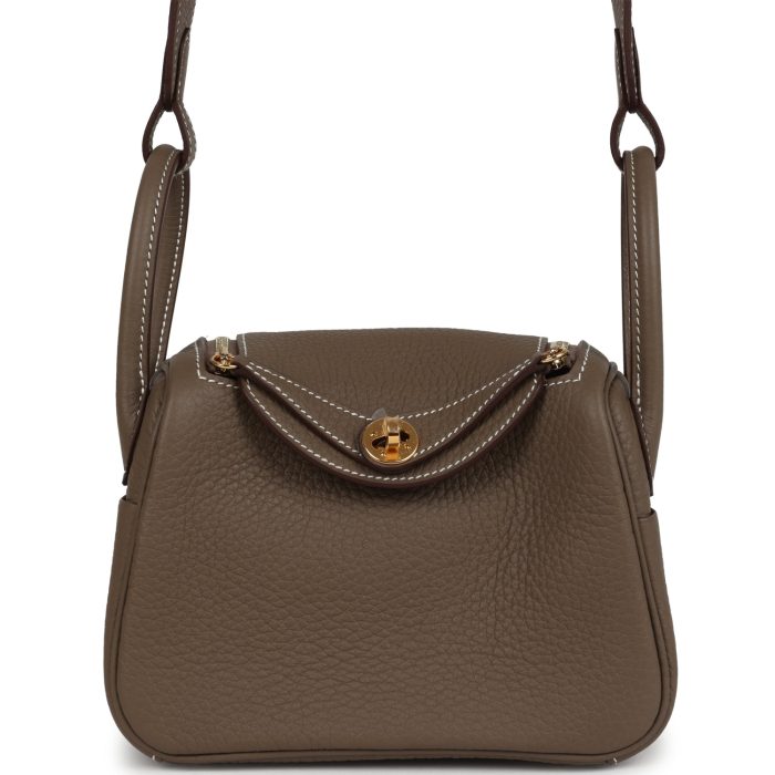 Hermes Mini Lindy Etoupe Clemence Gold Hardware