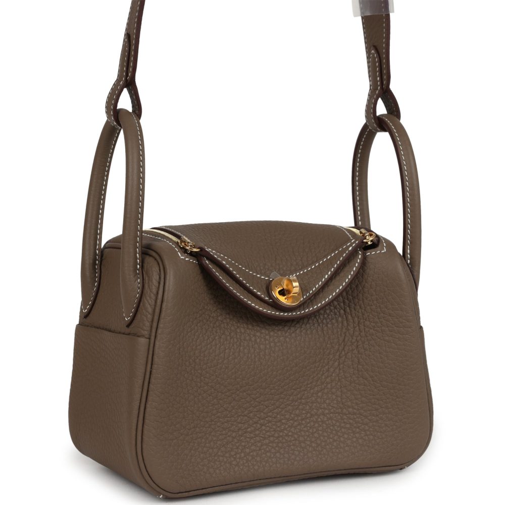 Hermes Mini Lindy Etoupe Clemence Gold Hardware - Image 2