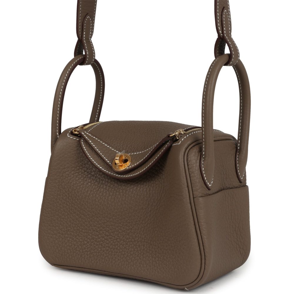 Hermes Mini Lindy Etoupe Clemence Gold Hardware - Image 5