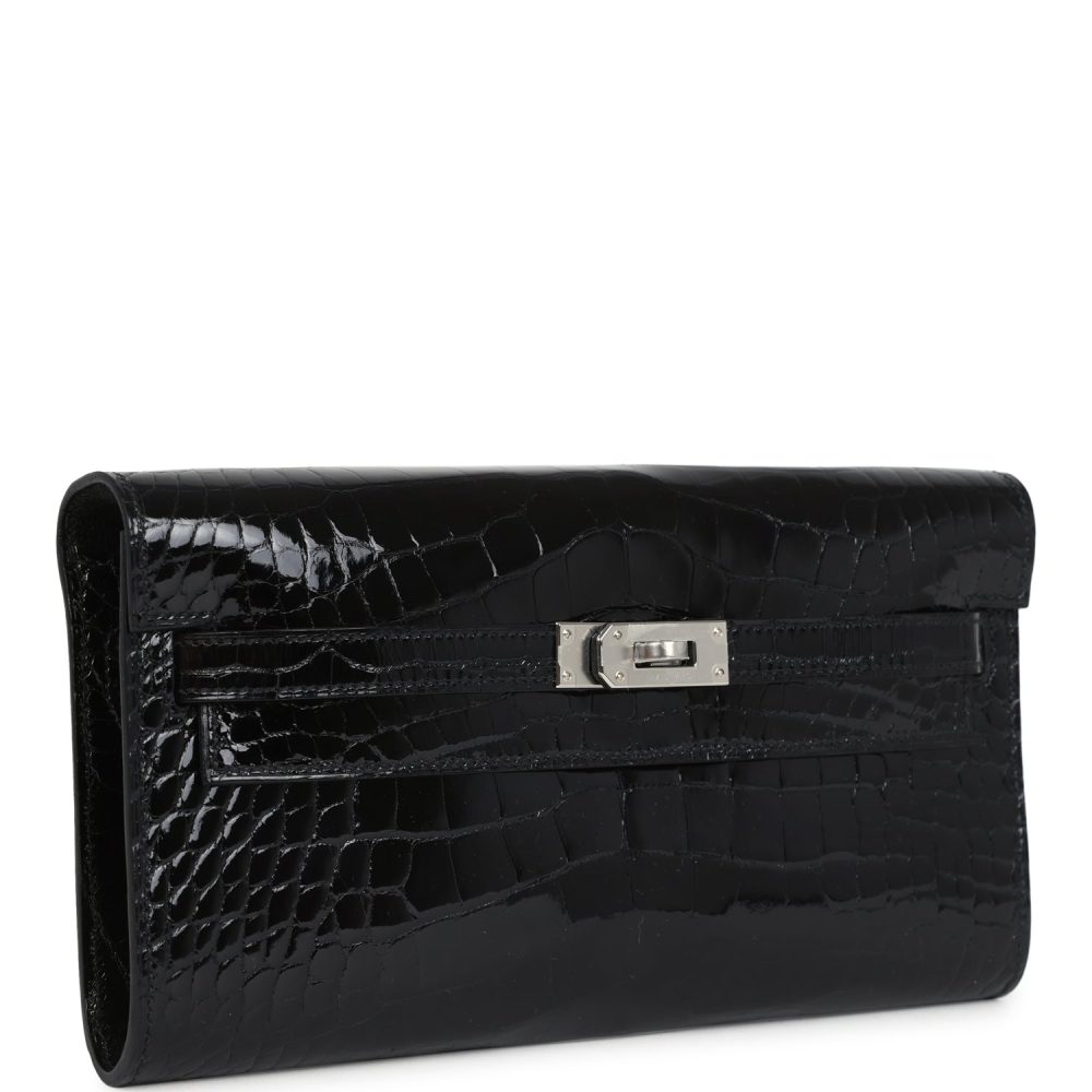 Hermes Kelly Wallet To Go Black Shiny Alligator Palladium Hardware - Image 2