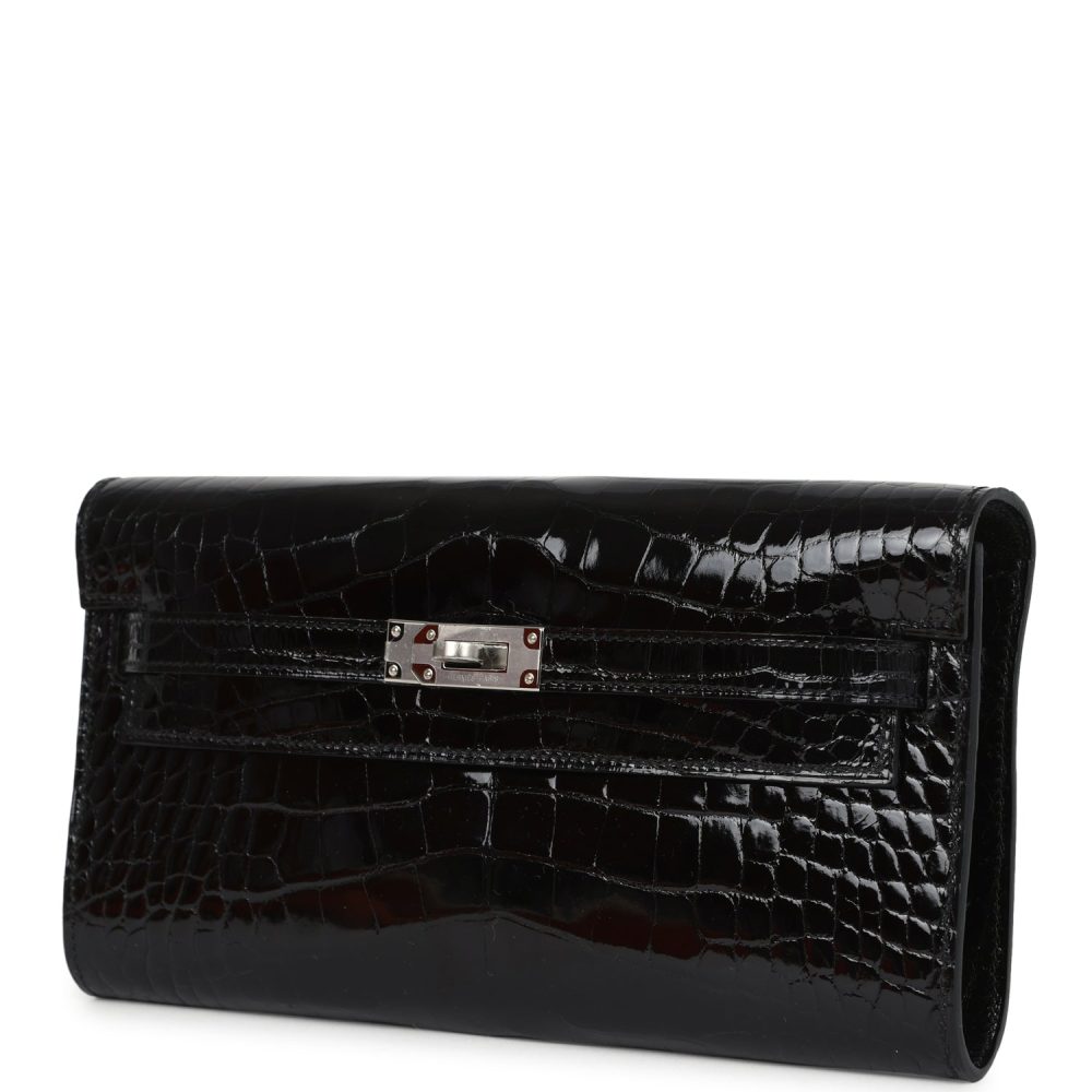 Hermes Kelly Wallet To Go Black Shiny Alligator Palladium Hardware - Image 5
