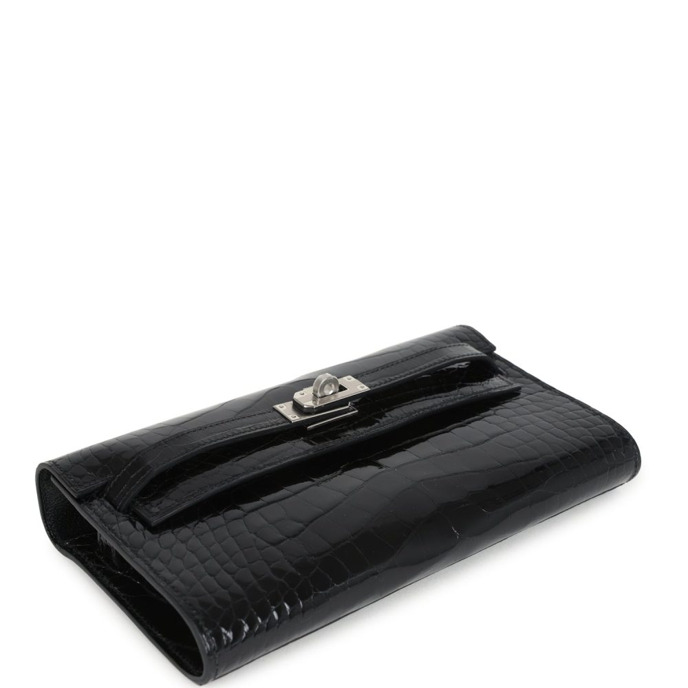 Hermes Kelly Wallet To Go Black Shiny Alligator Palladium Hardware - Image 6