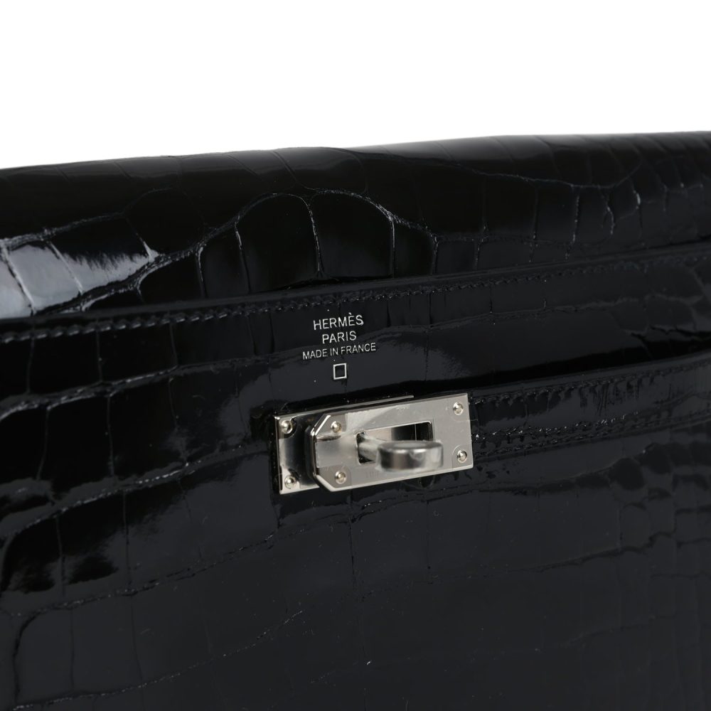 Hermes Kelly Wallet To Go Black Shiny Alligator Palladium Hardware - Image 7
