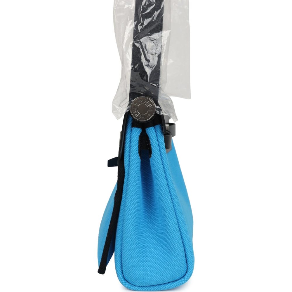 Hermes Herbag Zip 20 Mini Bleu Riviera Toile H Canvas and Black Vache Hunter Palladium Hardware - Image 3