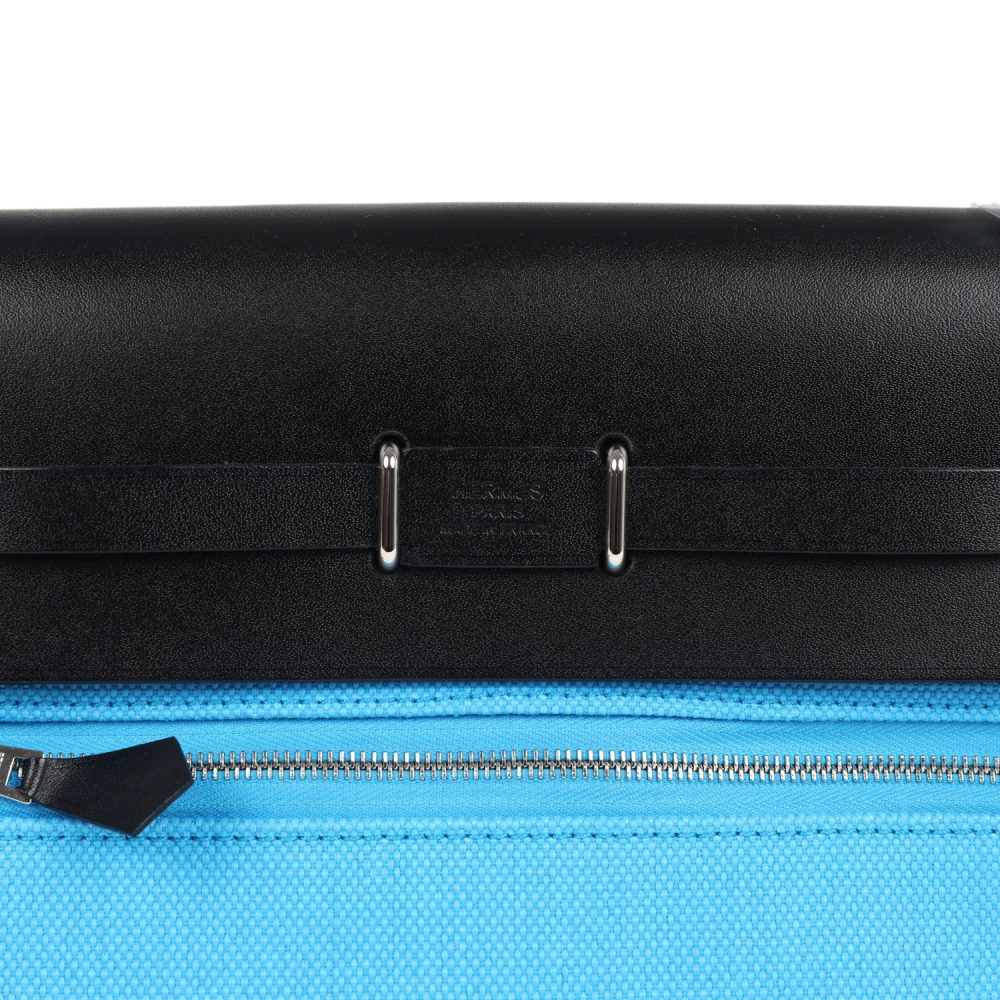 Hermes Herbag Zip 20 Mini Bleu Riviera Toile H Canvas and Black Vache Hunter Palladium Hardware - Image 6